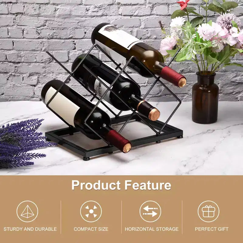 Rastrelliera per vino geometrica autoportante nera/oro, capacità 5 bottiglie