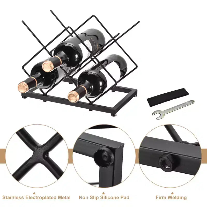 Rastrelliera per vino geometrica autoportante nera/oro, capacità 5 bottiglie