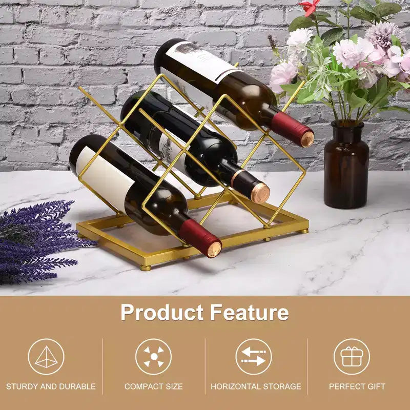 Rastrelliera per vino geometrica autoportante nera/oro, capacità 5 bottiglie