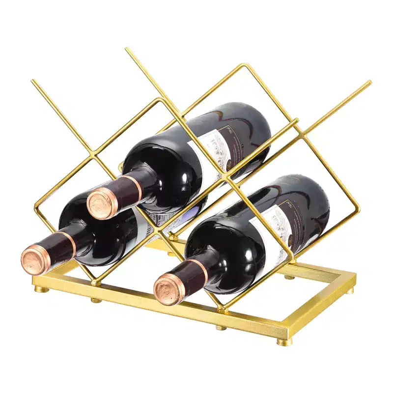 Rastrelliera per vino geometrica autoportante nera/oro, capacità 5 bottiglie