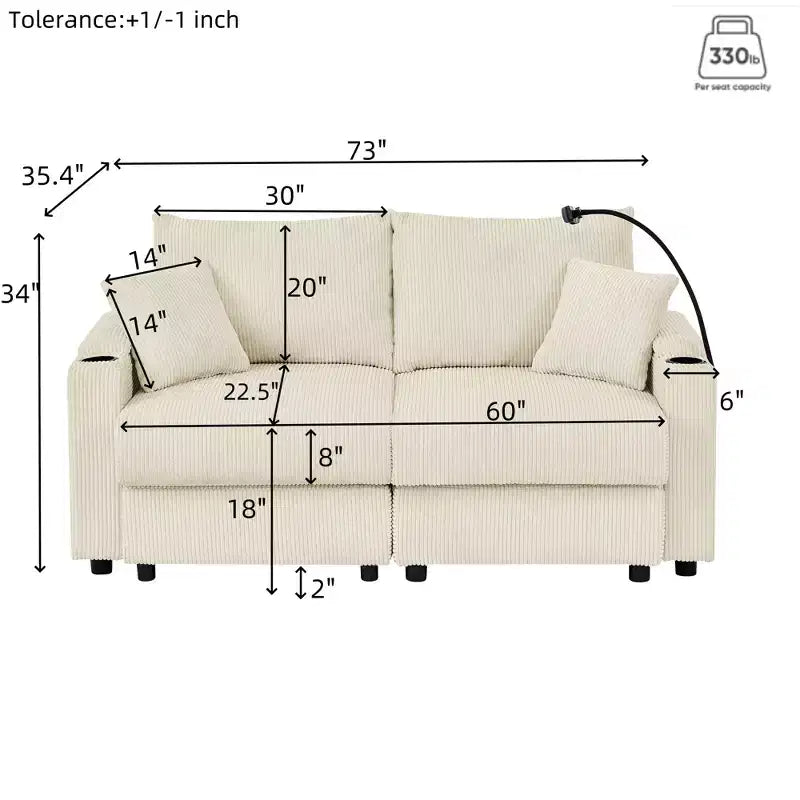 Divanetto a 2 posti e pouf in velluto a coste – Marrone, 185 cm L