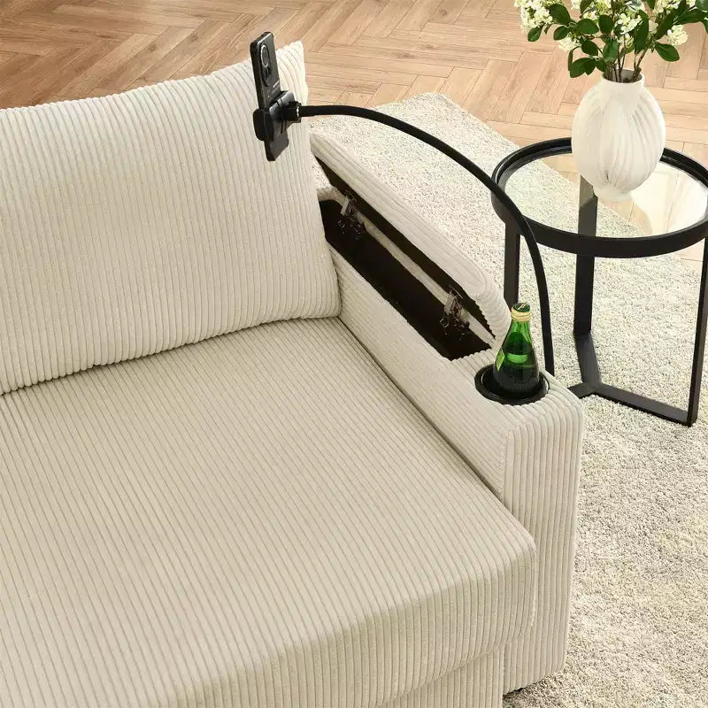 Divanetto a 2 posti e pouf in velluto a coste – Marrone, 185 cm L