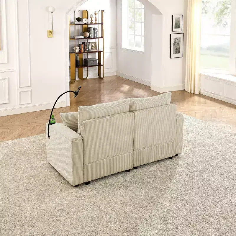 Divanetto a 2 posti e pouf in velluto a coste – Marrone, 185 cm L