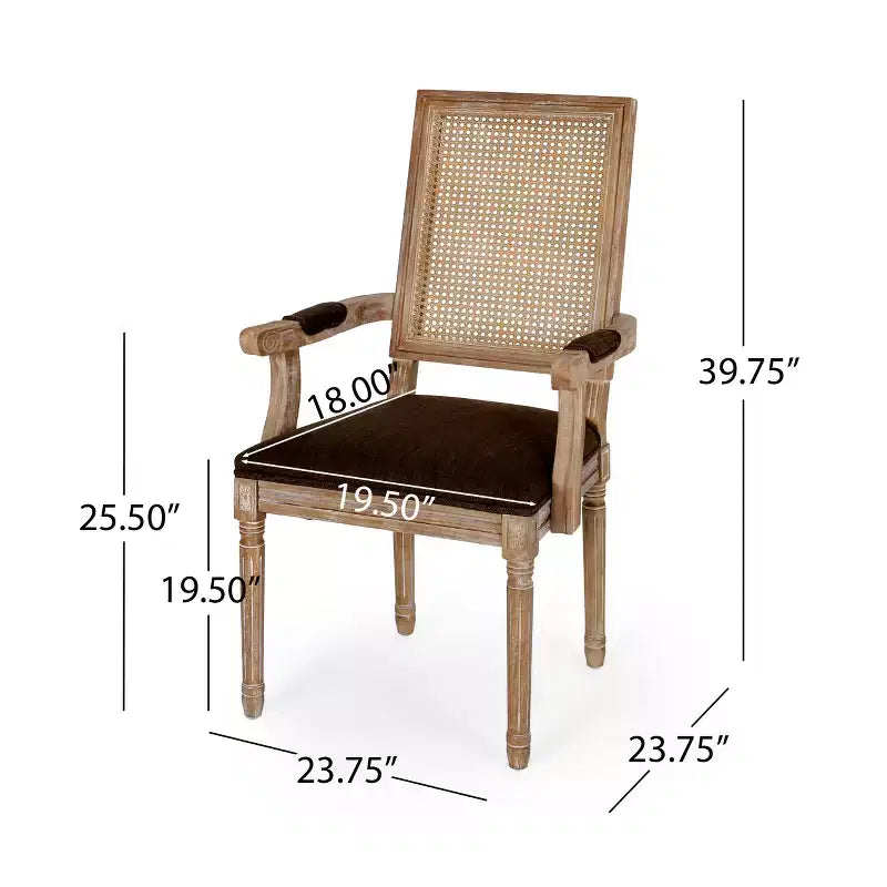 Sedie da pranzo con braccioli in canna imbottite beige/marrone, set da 2