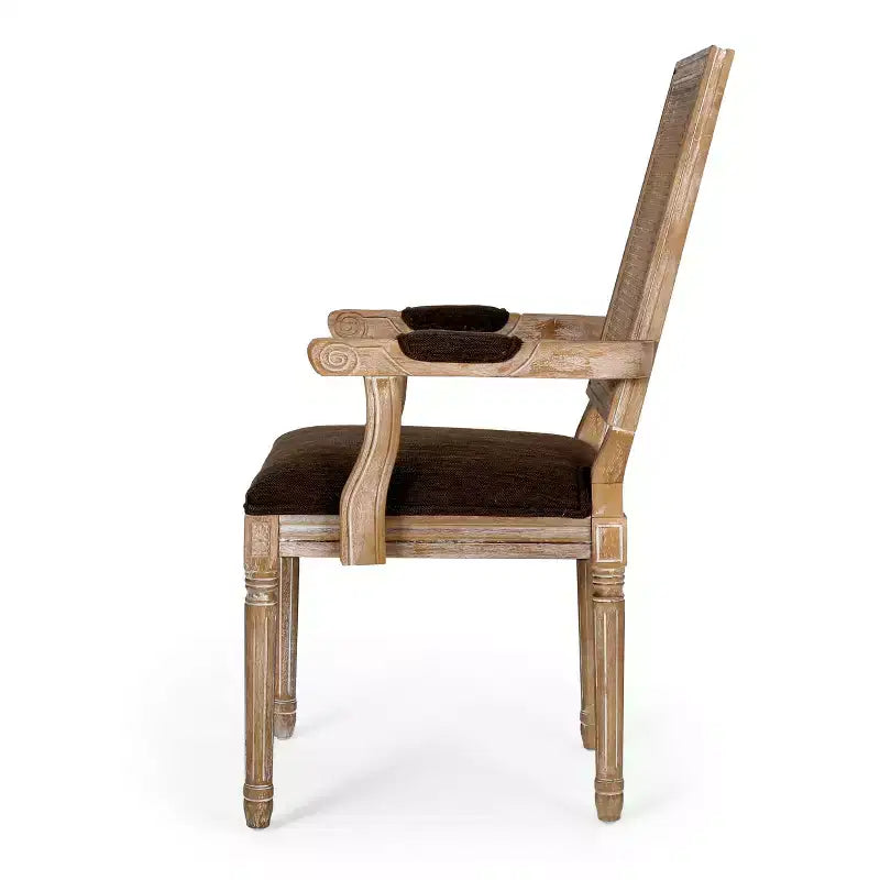 Sedie da pranzo con braccioli in canna imbottite beige/marrone, set da 2