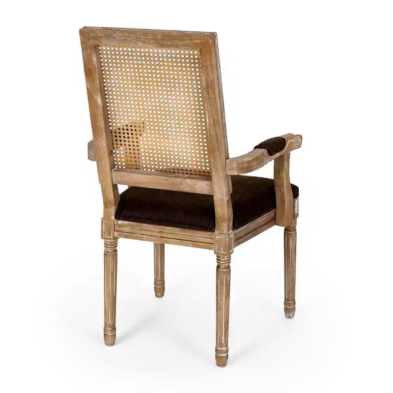 Sedie da pranzo con braccioli in canna imbottite beige/marrone, set da 2