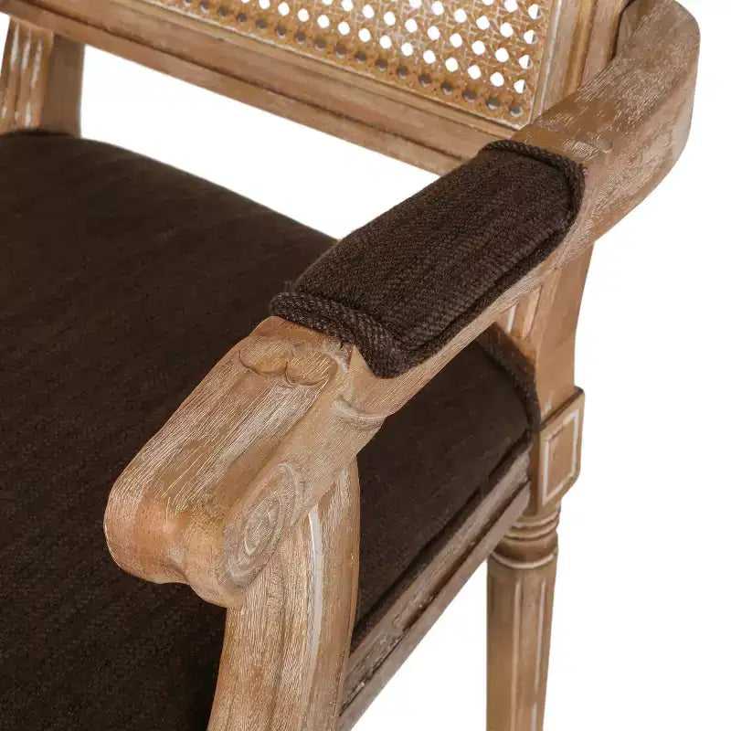 Sedie da pranzo con braccioli in canna imbottite beige/marrone, set da 2