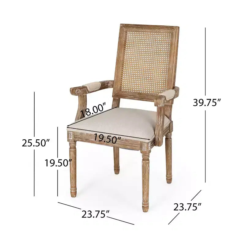 Sedie da pranzo con braccioli in canna imbottite beige/marrone, set da 2