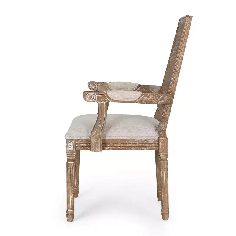 Sedie da pranzo con braccioli in canna imbottite beige/marrone, set da 2