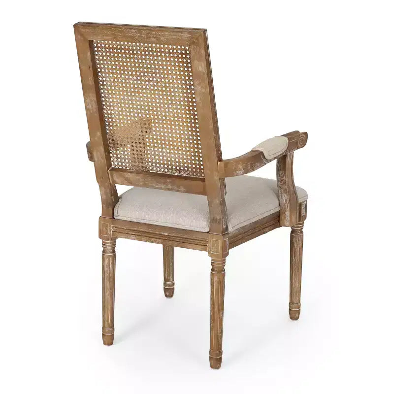 Sedie da pranzo con braccioli in canna imbottite beige/marrone, set da 2