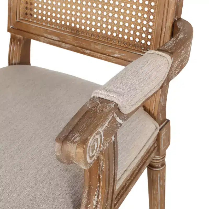 Sedie da pranzo con braccioli in canna imbottite beige/marrone, set da 2