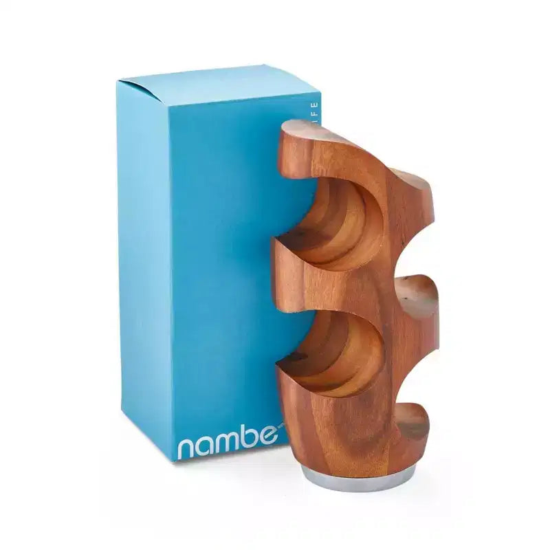 Espositore singolo in legno naturale di acacia marrone per 4 bottiglie