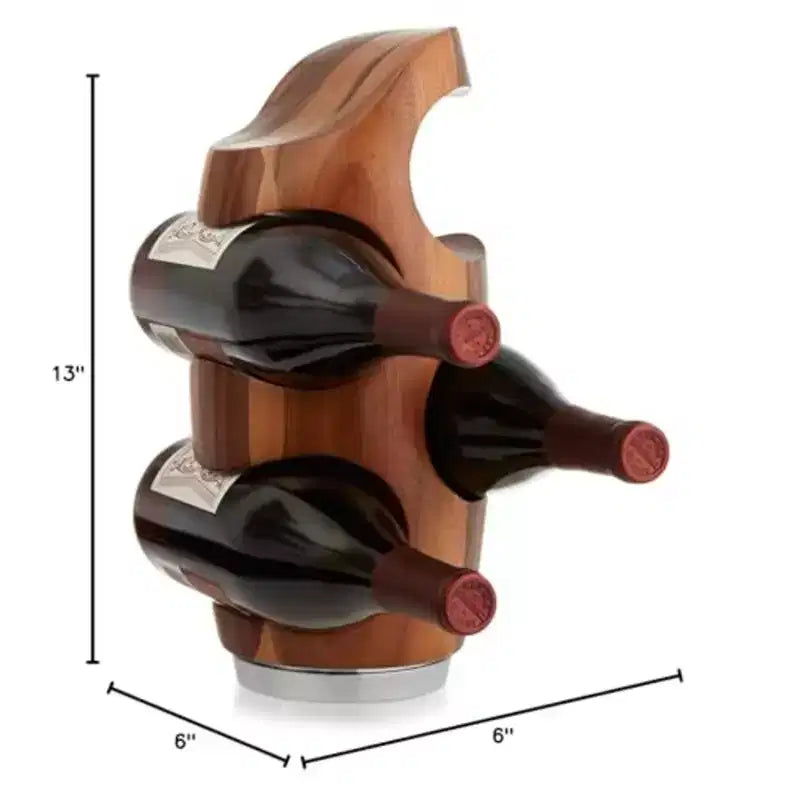 Espositore singolo in legno naturale di acacia marrone per 4 bottiglie