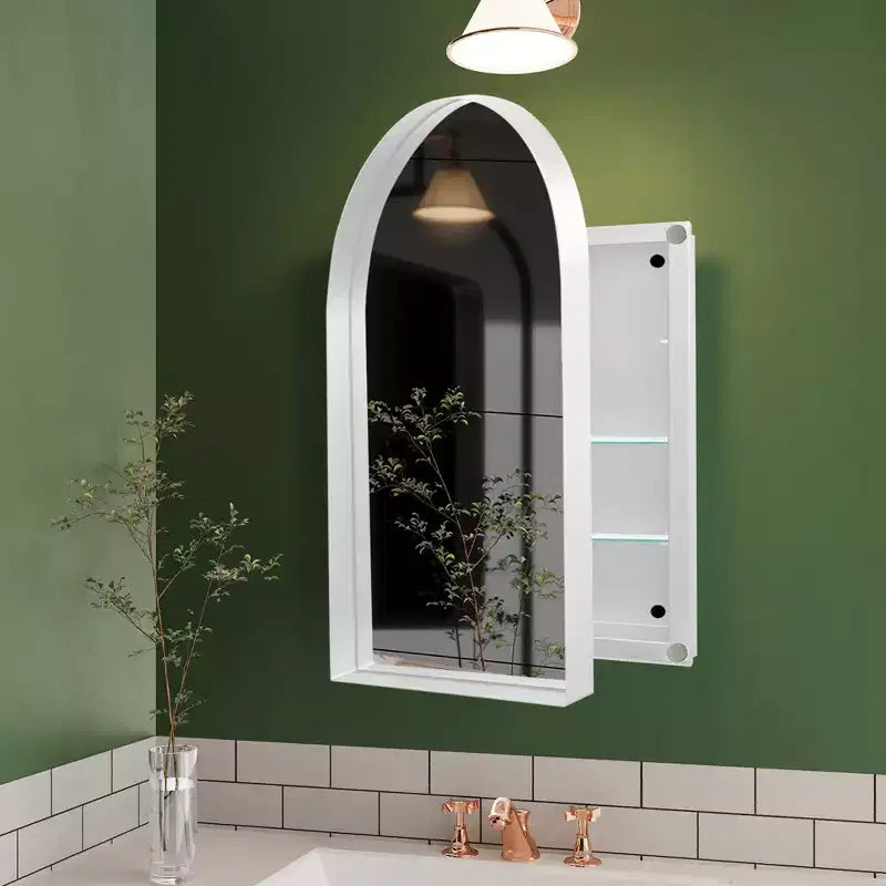 24x36 Arched Recessed Medicine Cabinet, Metal Frame, Adjustable Shelves, White