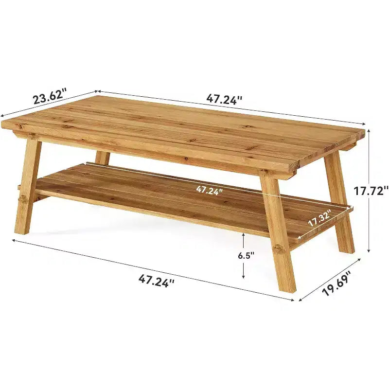 Tavolino da Caffè Rettangolare a 2 Ripiani, Marrone, Legno Naturale, 1 Pezzo