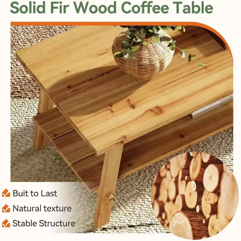Tavolino da Caffè Rettangolare a 2 Ripiani, Marrone, Legno Naturale, 1 Pezzo