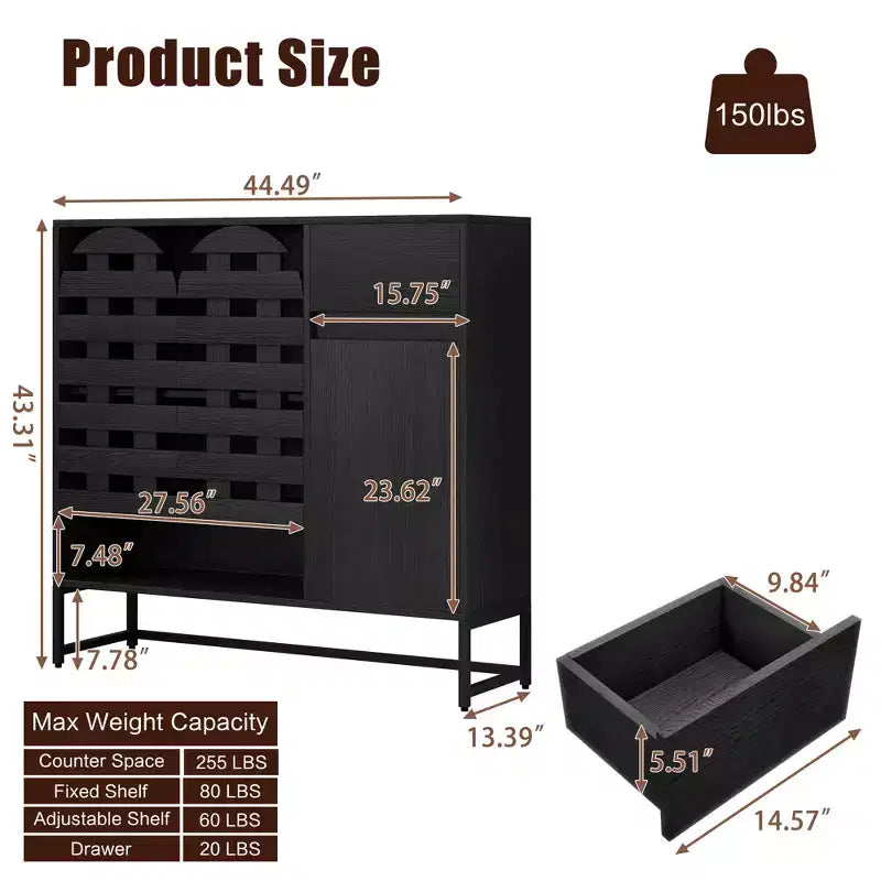 Credenza vintage bianca e nera con ante ad arco intrecciate e cassetti, ripiani regolabili, per 1-2 persone