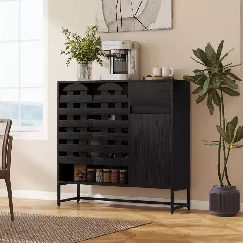 Credenza vintage bianca e nera con ante ad arco intrecciate e cassetti, ripiani regolabili, per 1-2 persone