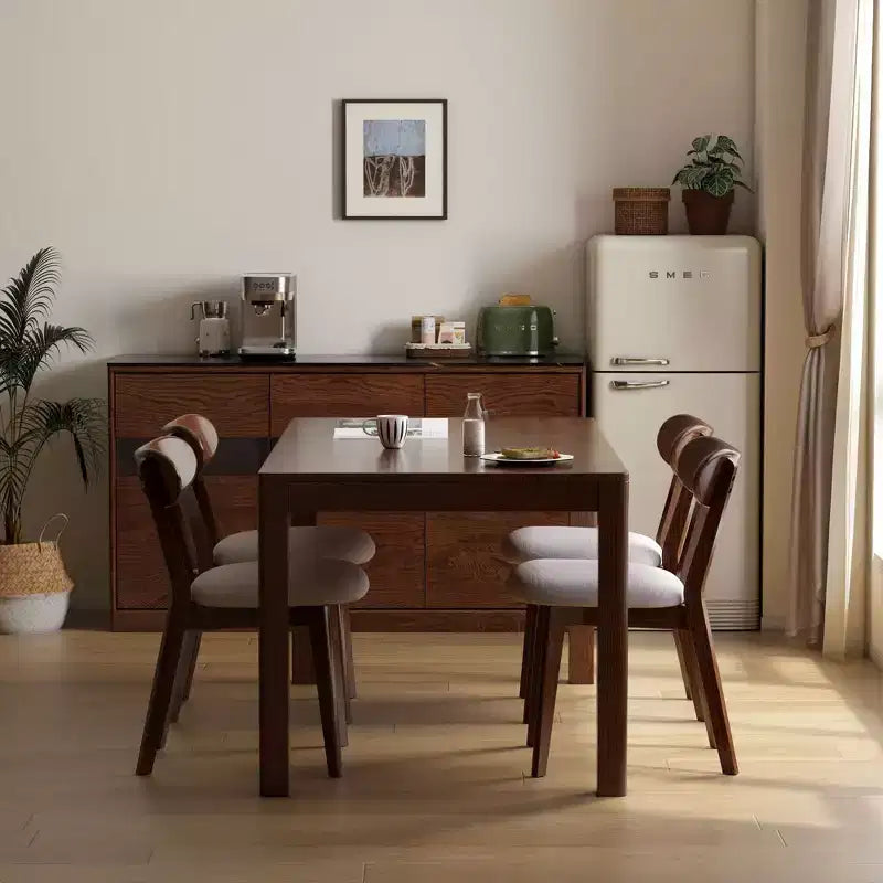 Sedie da pranzo senza braccioli imbottite in noce, set da 2