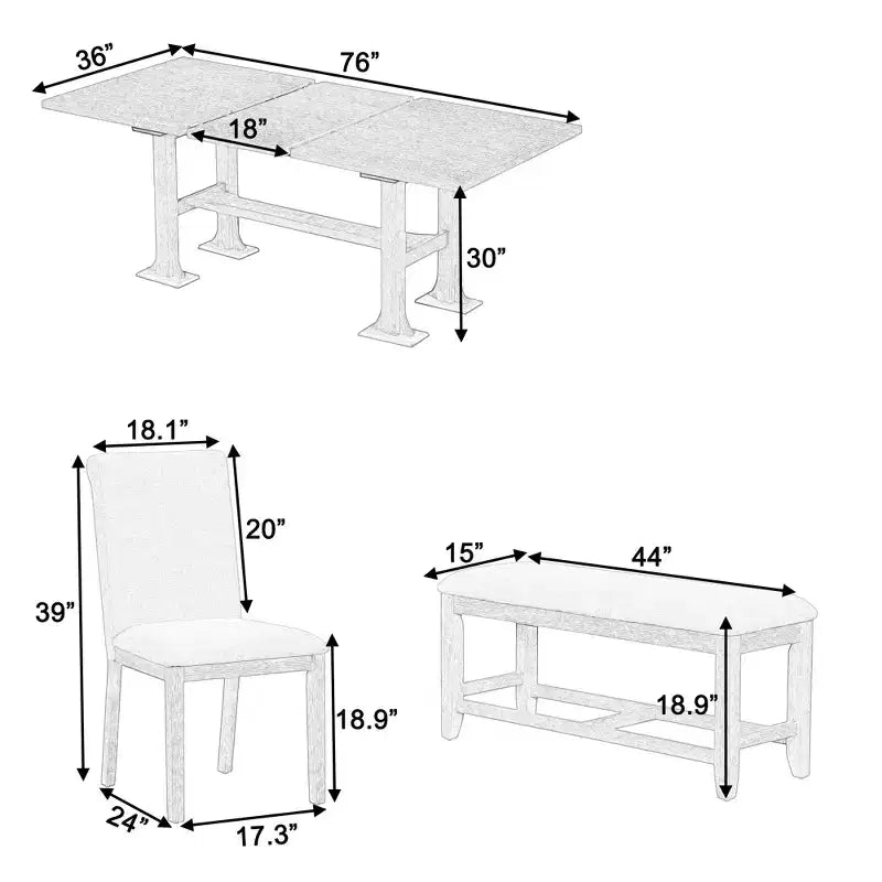 Set Tavolo da Pranzo per 6 Persone Marrone Scuro / Naturale con Panca e 4 Sedie