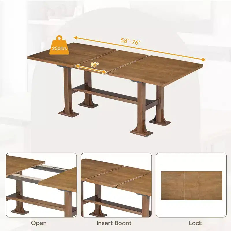 Set Tavolo da Pranzo per 6 Persone Marrone Scuro / Naturale con Panca e 4 Sedie