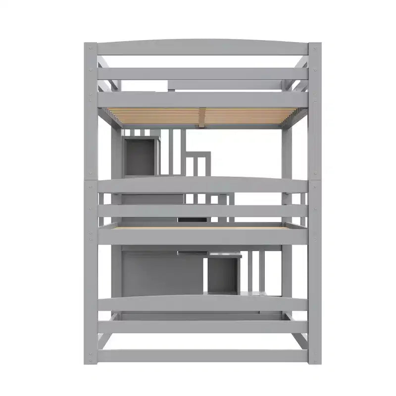 Letto a castello triplo a una piazza e mezza con scaletta contenitore, grigio/bianco, 3 posti letto