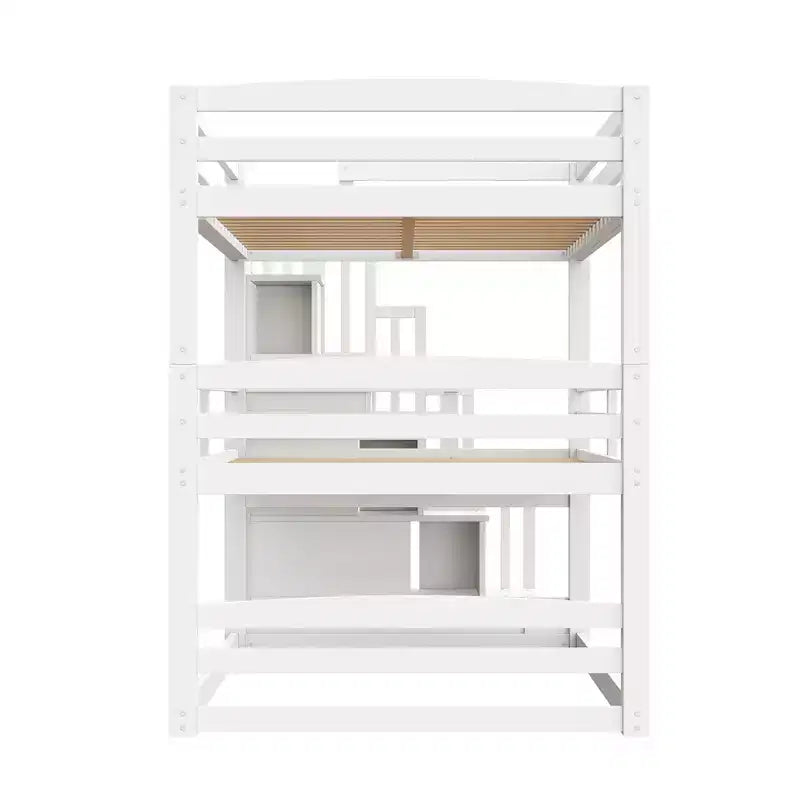 Letto a castello triplo a una piazza e mezza con scaletta contenitore, grigio/bianco, 3 posti letto