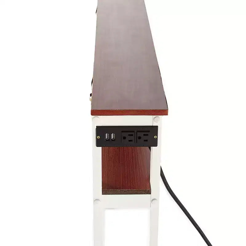Tavolo Consolle Stretto Bianco/Nero con Porta USB e Presa, Monoposto