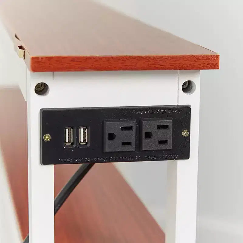Tavolo Consolle Stretto Bianco/Nero con Porta USB e Presa, Monoposto