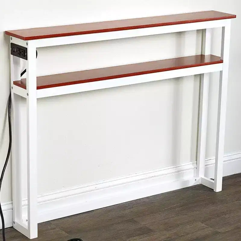 Tavolo Consolle Stretto Bianco/Nero con Porta USB e Presa, Monoposto