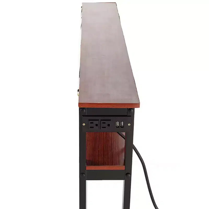 Tavolo Consolle Stretto Bianco/Nero con Porta USB e Presa, Monoposto