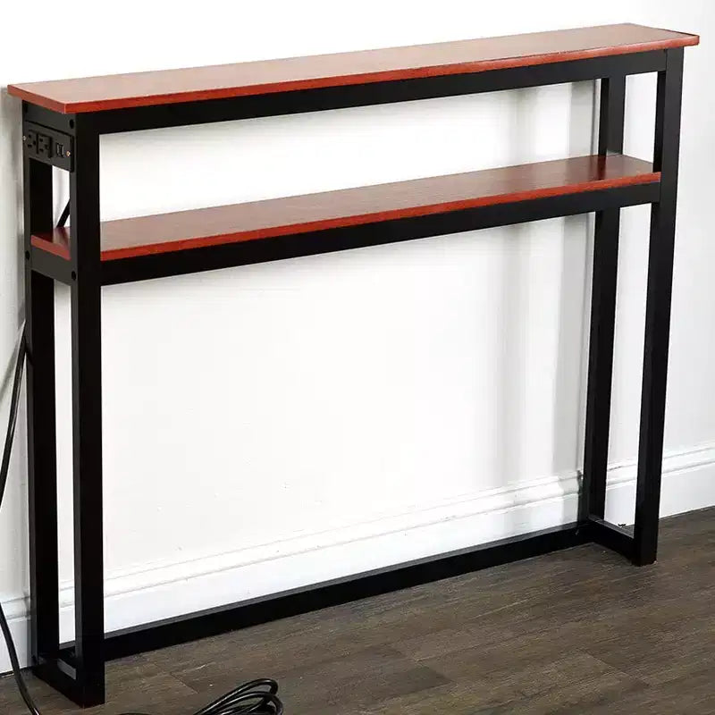 Tavolo Consolle Stretto Bianco/Nero con Porta USB e Presa, Monoposto