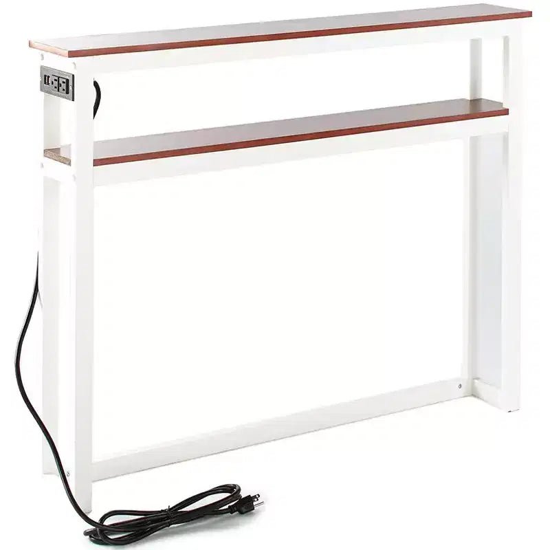 Tavolo Consolle Stretto Bianco/Nero con Porta USB e Presa, Monoposto
