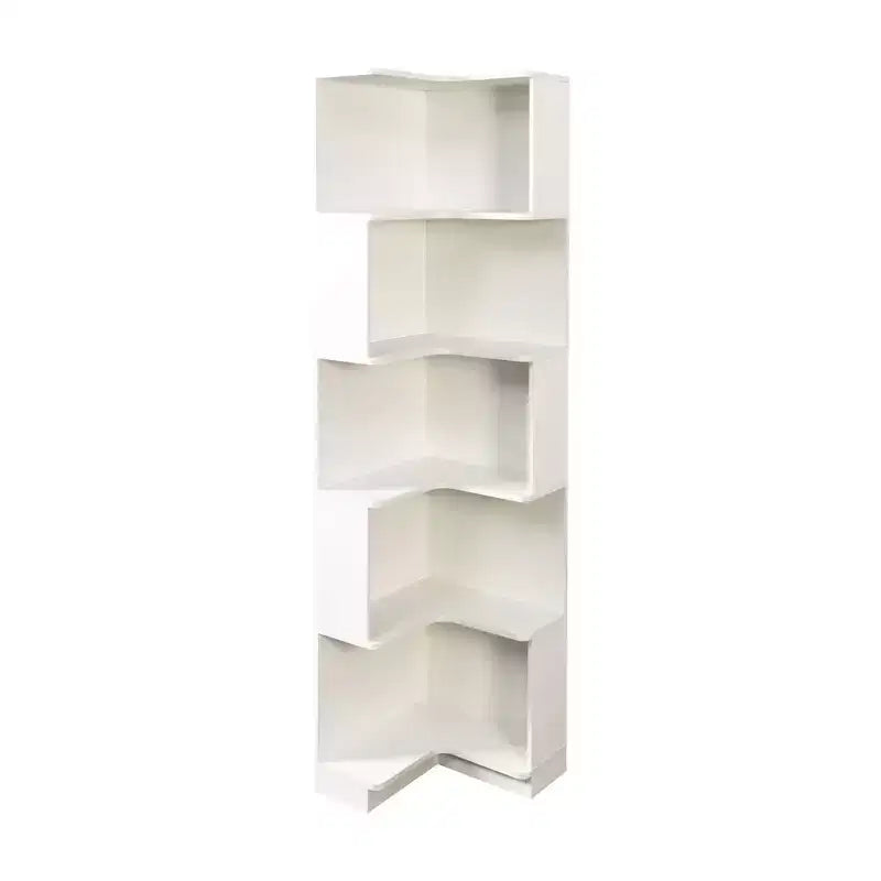 VIYET 69 5-Tier Corner Bookshelf with LED Lights, White L-Shaped Display Shelf (Baffle Design for Home Office & Living Room)