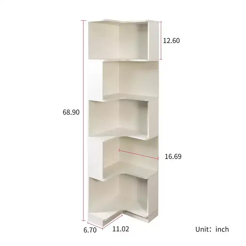 Scaffale angolare a 5 ripiani a L bianco con luci a LED, per 1 persona