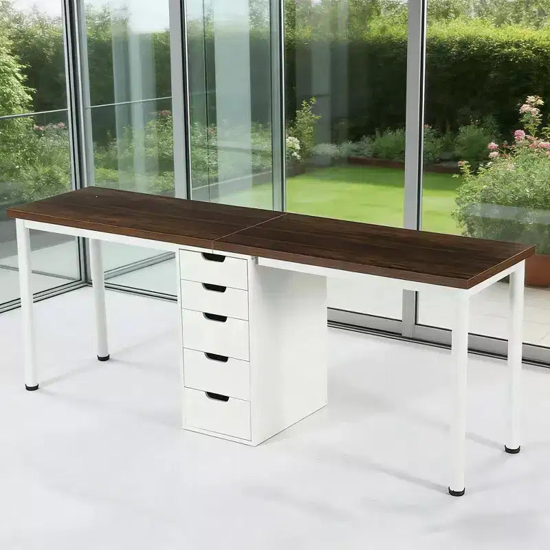 Scrivania per computer in legno naturale a 2 posti con 5 cassetti