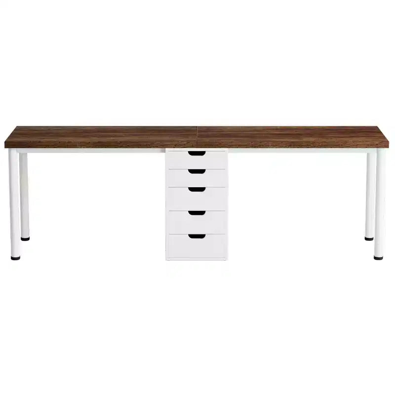 Scrivania per computer in legno naturale a 2 posti con 5 cassetti