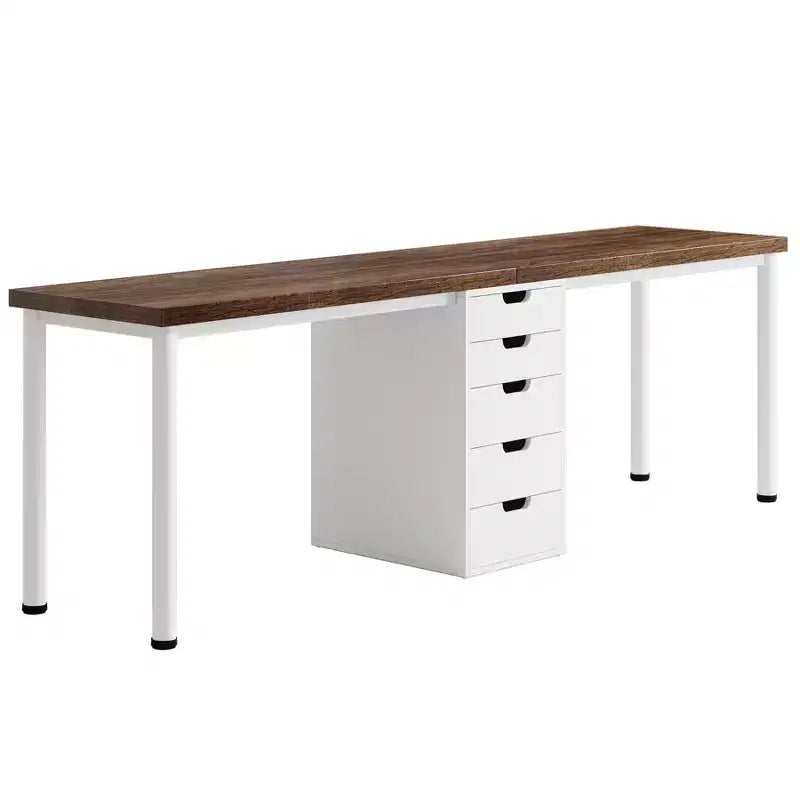 Scrivania per computer in legno naturale a 2 posti con 5 cassetti