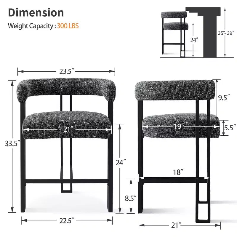 Sgabelli da Bar a Contro Altezza in Tessuto Beige / Nero / Marrone / Avena con Schienale e Braccioli Curvi, Set da 8