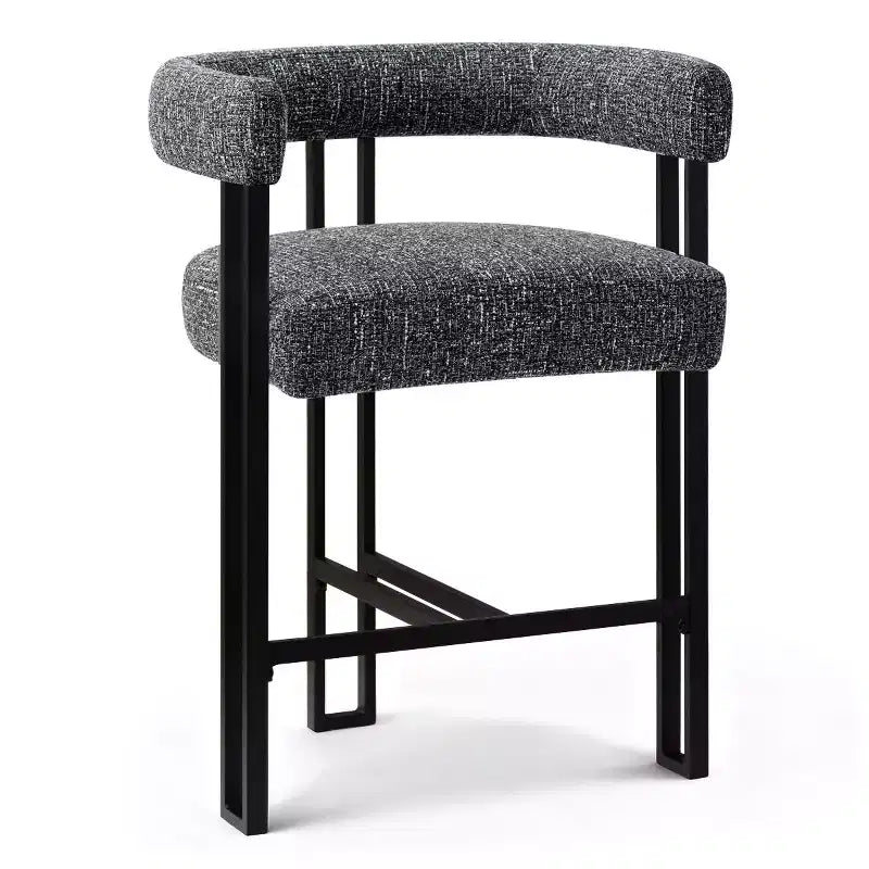 Sgabelli da Bar a Contro Altezza in Tessuto Beige / Nero / Marrone / Avena con Schienale e Braccioli Curvi, Set da 8