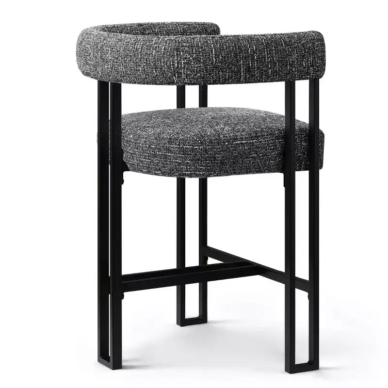 Sgabelli da Bar a Contro Altezza in Tessuto Beige / Nero / Marrone / Avena con Schienale e Braccioli Curvi, Set da 8