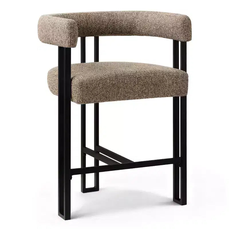 Sgabelli da Bar a Contro Altezza in Tessuto Beige / Nero / Marrone / Avena con Schienale e Braccioli Curvi, Set da 8
