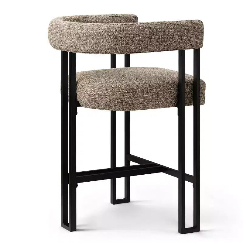 Sgabelli da Bar a Contro Altezza in Tessuto Beige / Nero / Marrone / Avena con Schienale e Braccioli Curvi, Set da 8