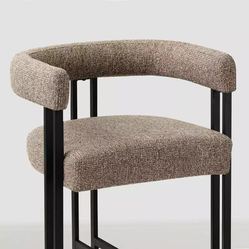 Sgabelli da Bar a Contro Altezza in Tessuto Beige / Nero / Marrone / Avena con Schienale e Braccioli Curvi, Set da 8