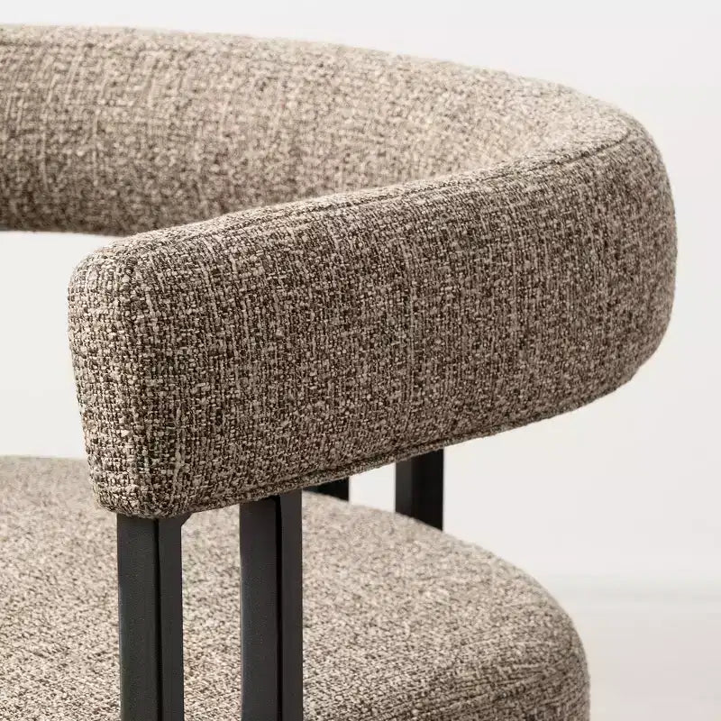 Sgabelli da Bar a Contro Altezza in Tessuto Beige / Nero / Marrone / Avena con Schienale e Braccioli Curvi, Set da 8