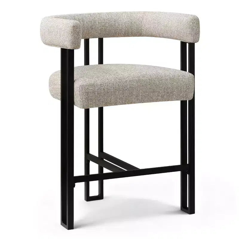 Sgabelli da Bar a Contro Altezza in Tessuto Beige / Nero / Marrone / Avena con Schienale e Braccioli Curvi, Set da 8