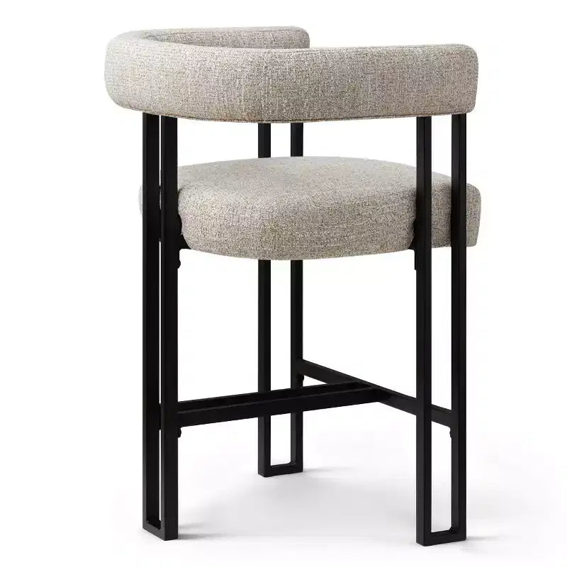 Sgabelli da Bar a Contro Altezza in Tessuto Beige / Nero / Marrone / Avena con Schienale e Braccioli Curvi, Set da 8