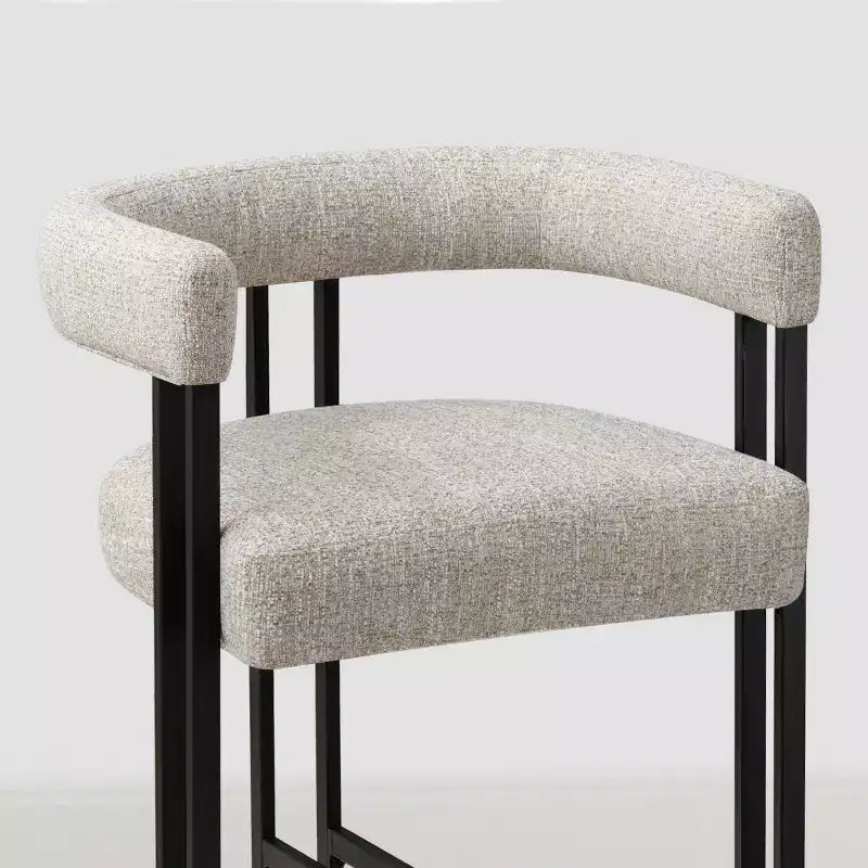 Sgabelli da Bar a Contro Altezza in Tessuto Beige / Nero / Marrone / Avena con Schienale e Braccioli Curvi, Set da 8