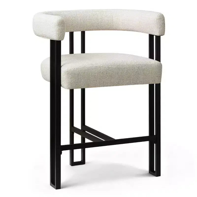 Sgabelli da Bar a Contro Altezza in Tessuto Beige / Nero / Marrone / Avena con Schienale e Braccioli Curvi, Set da 8