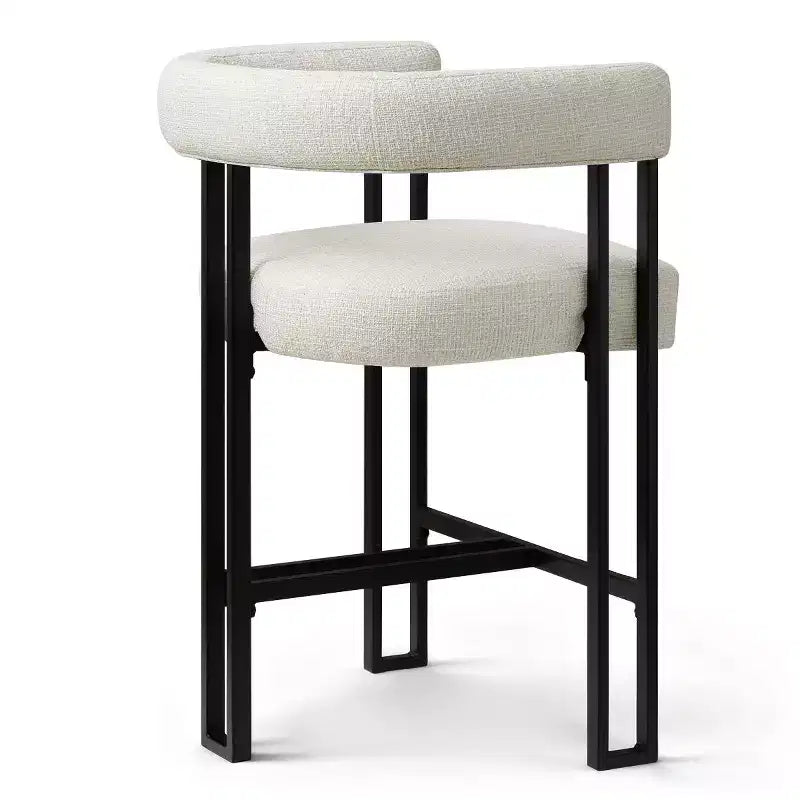 Sgabelli da Bar a Contro Altezza in Tessuto Beige / Nero / Marrone / Avena con Schienale e Braccioli Curvi, Set da 8